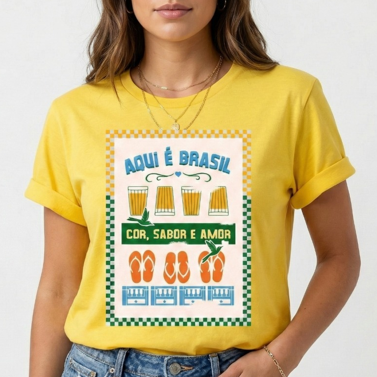 Camiseta Tshirt Feminina Estampa Brasil 100% Algodão Copa do Mundo Carnaval Verão Lançamento