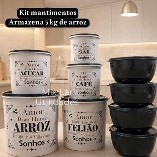 Kit com 9 potes para mantimentos de cozinha de plástico decorado em Oferta na Shopee