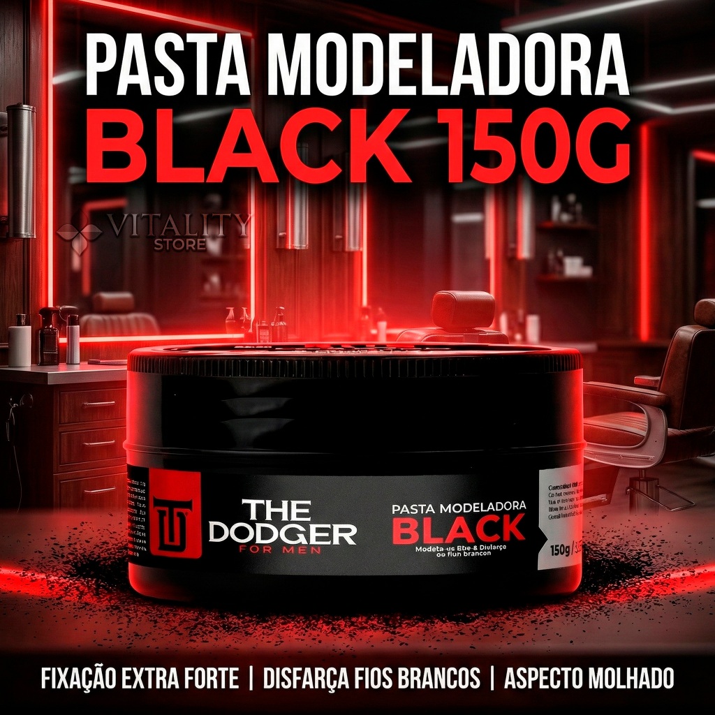 Pomada Modeladora Black The Dodger 150g - Fixação Extra Forte (Disfarça Brancos)