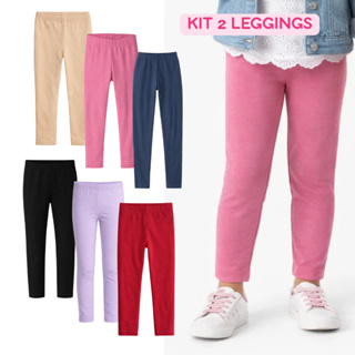 Kit 2 Calças Legging Infantil Menina Sortidas 80% Algodão Lisas – Ideal para Escola 2 a 12 Anos em Oferta na Shopee
