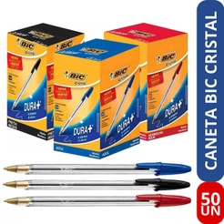 Kit Canetas Bic Cristal Azul Esferográficas Caixa Com 50 Unidades Esfero Dura + 1.00mm Longa Duração