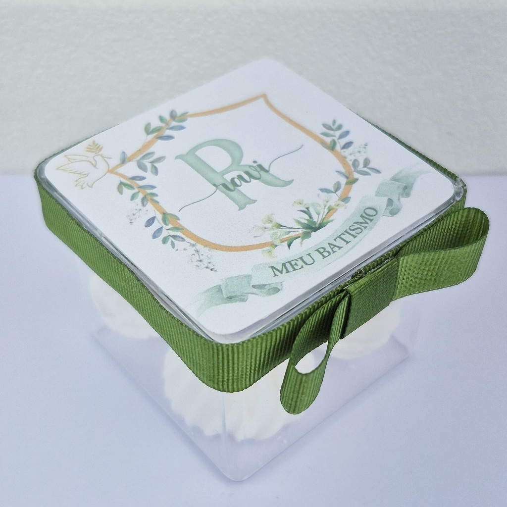 Caixa acrílica - Batizado Verde Oliva - Lembrancinha para Batizado - Caixinhas Personalizadas