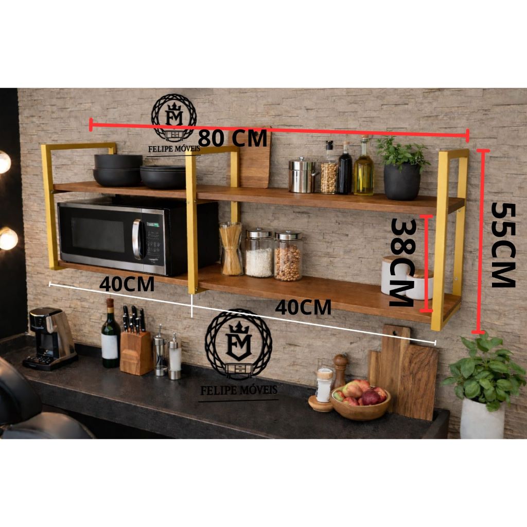 PRATELEIRA INDUSTRIAL DE PAREDE OU SUSPENSA PARA MICROONDAS AIR FRYER NICHO  DE MDF VARIOS TAMANHOS(COM PRATELEIRAS)