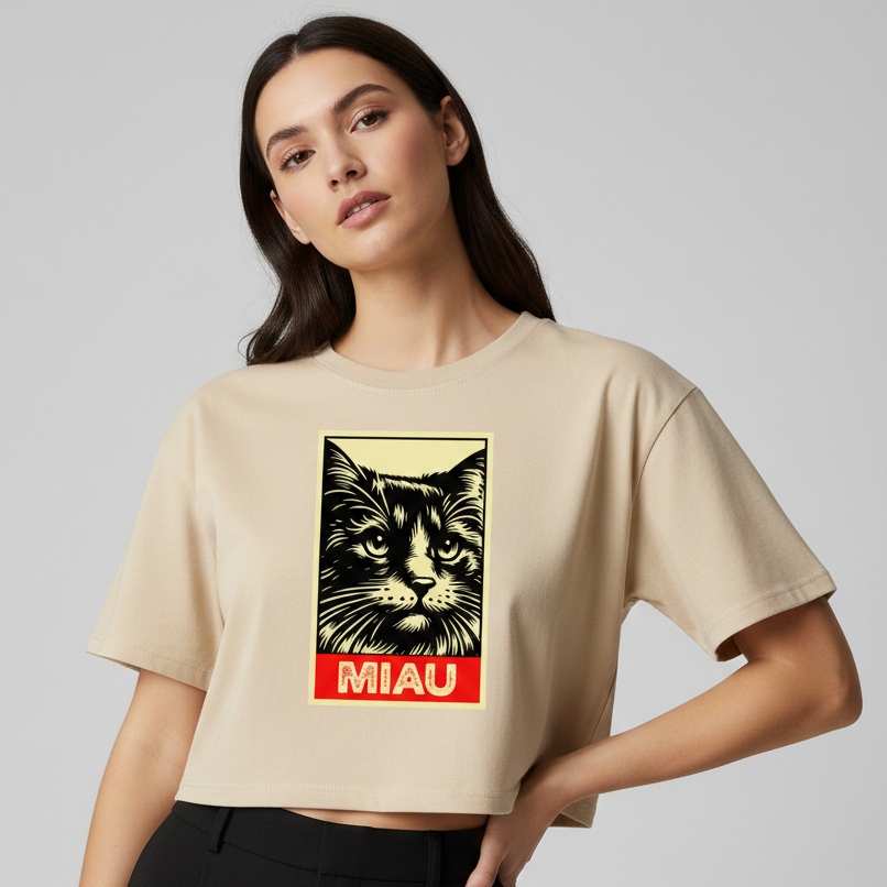 Blusa Cropped Gato Estampada Cropped Oversized Soltinho Algodão Streewtwar