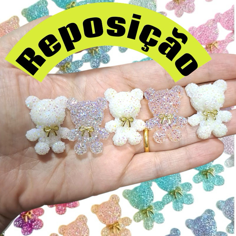 Aplique urso ursinho em resina cravejado glitter Urso brilhoso Urso para Artesanato e Laços