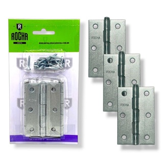 Kit 3 Dobradiças zincadas Rocha de 3 polegadas para portas. Com parafusos. em Oferta na Shopee