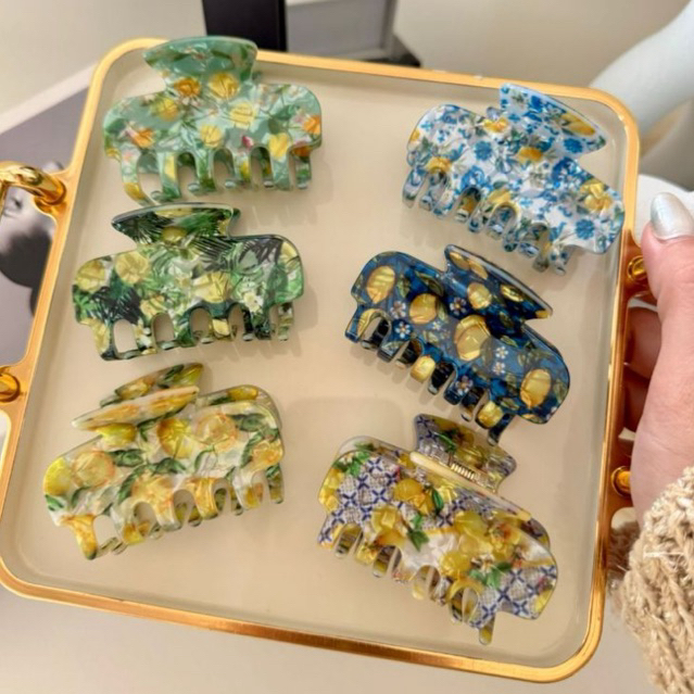 Piranha de Cabelo Limão Siciliano 6,5cm em Acetato | Prendedor Fofo Pregadeira Presilha Feminina Verão