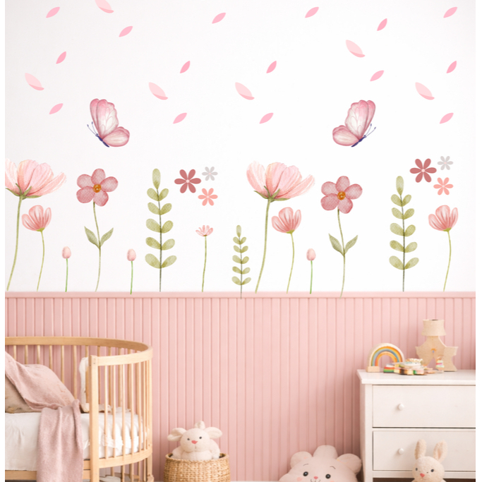 🌷 Adesivo de Parede Jardim Encantado – Flores e Borboletas (Vinil Recorte – Sem Fundo) 🌷