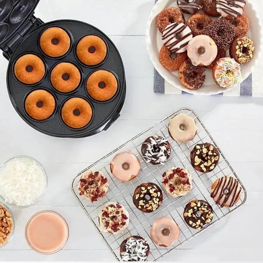 Mini Maquina De Donuts Café Da Manhã Capacidade Para 7 Mini Rosquinha Elétrica 110V Portátil