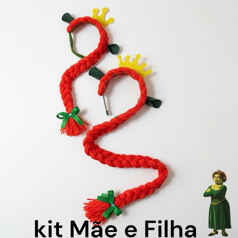Kit Tiara Fiona Mãe e Filha | Fantasia Disney | Tiara mesversário | Faixa meia baby Fiona + Tiara Fiona Adulto