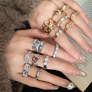 Novo Conjunto De Anel De Diamante Geométrico De 7 Peças Feminino Metal Líquido Empilhável Joia Presente em Oferta na Shopee
