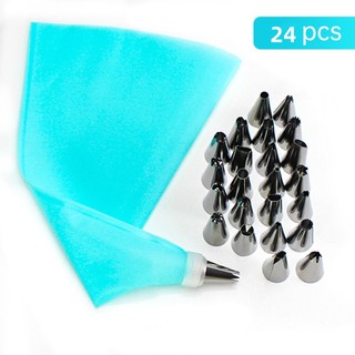 24 PÇS Conjunto de Saco de Confeiteira de Silicone com Bico para Decoração com Creme / Co…