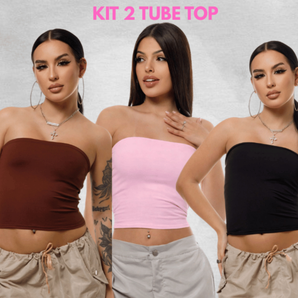 Kit 2 Tube Top Feminino Blusa Faixa Tomara Que Caia Suplex Forro Duplo