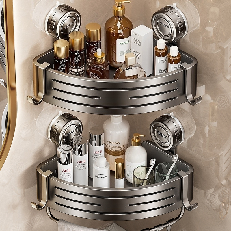 Kit2 De Suporte Para Shampoo Porta Organizador Canto Ventosa Yesop Cinza-escuro em Oferta na Shopee