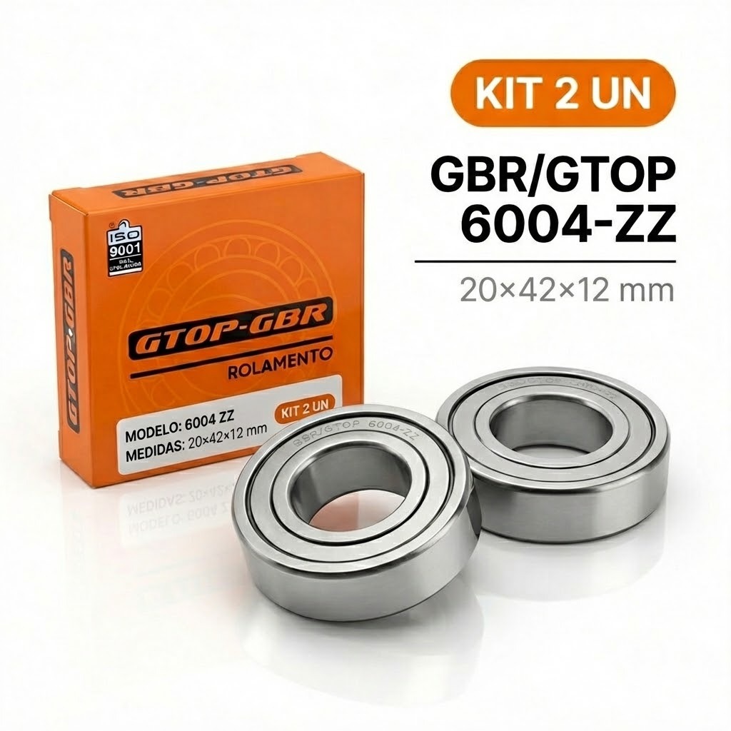 Kit com 2 Rolamentos 6004 ZZ GBR GTOP 20x42x12 Eixo 20mm Vedação Metálica