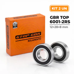 Kit com 2 Rolamentos 6001 2RS GBR GTOP 12x28x8 Eixo 12mm Vedação Borracha