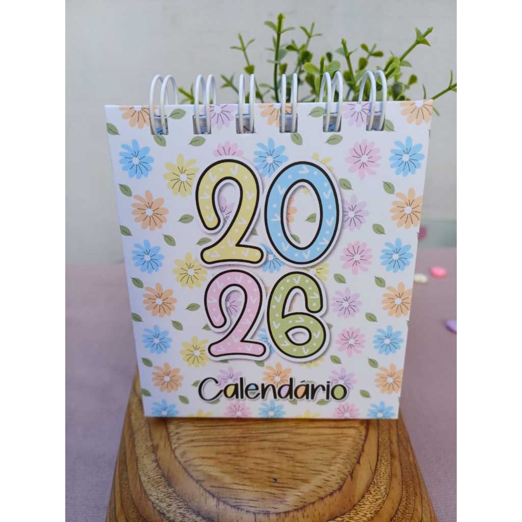 Mini Calendário de mesa 2026 organização colorido facilita visualização do mês folha alta gramatura
