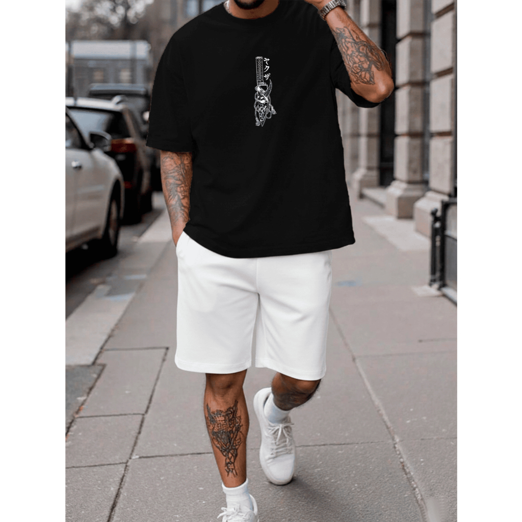 Conjunto Kit Camiseta Katana Tribau algodão E Bermuda Tectel Estampados Camisa Masculina Camiseta Short