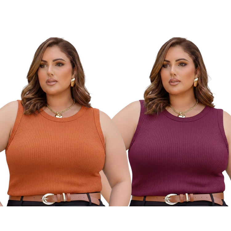 Blusa Regata Feminina Plus Size Ana Ruga Canelada Premium GG G1 ao G3 em Oferta na Shopee