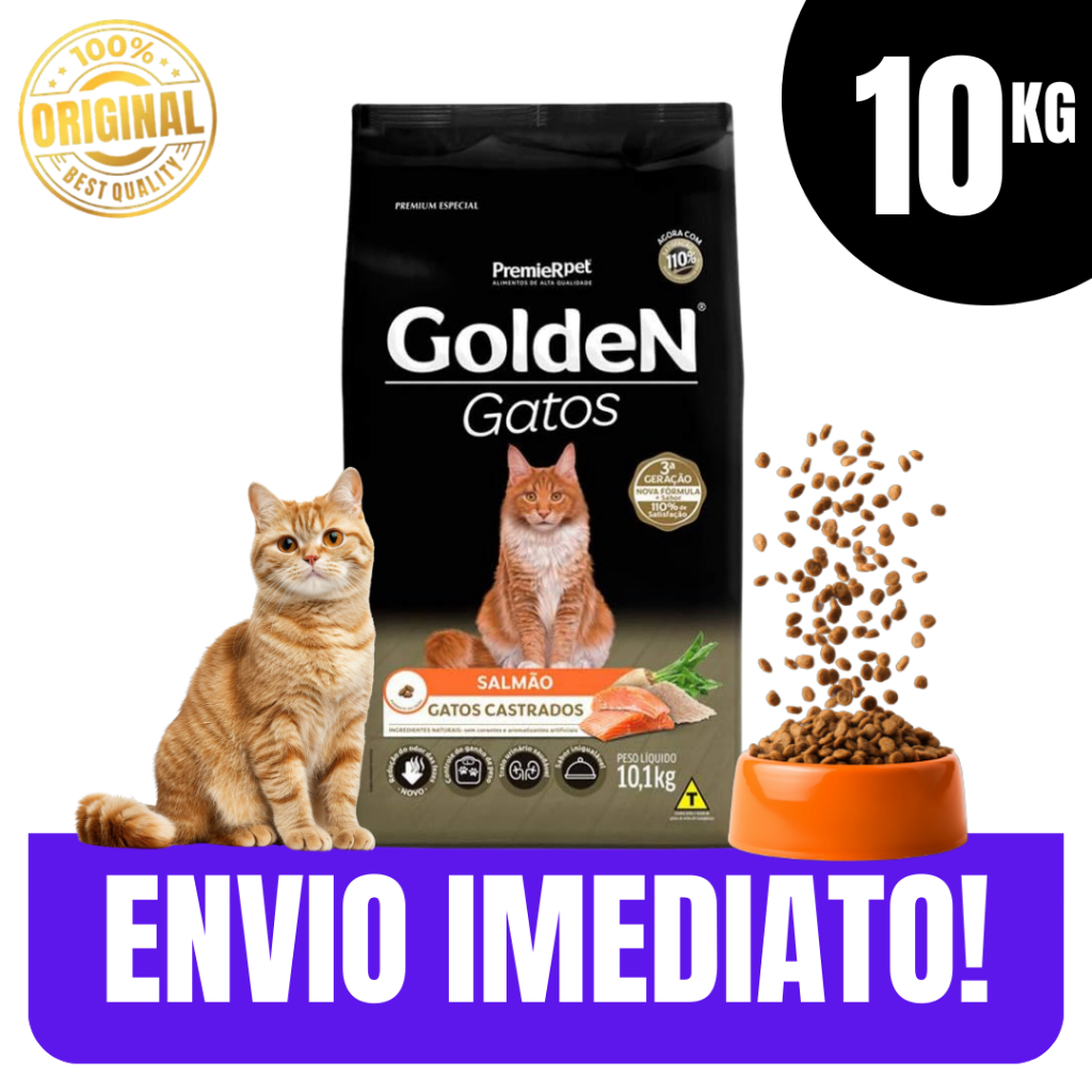 Ração Gatos Castrados Salmão 10kg Auxilia na Saúde Urinária Método SSR Premium - Envio Imediato