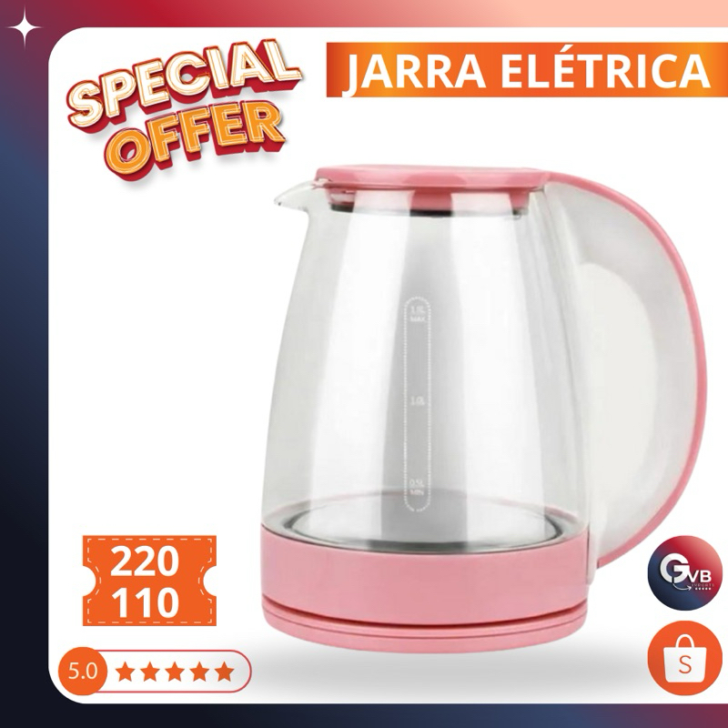 Jarra elétrica em vidro led rosa 1,8 litros 220v