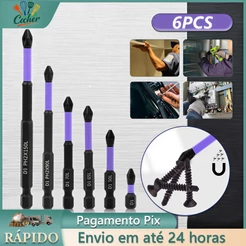 Jogo 6 Ponteiras Philips Magnéticos PH2 de Impacto Anti Derrapante Parafusadeira Bits Cruzado