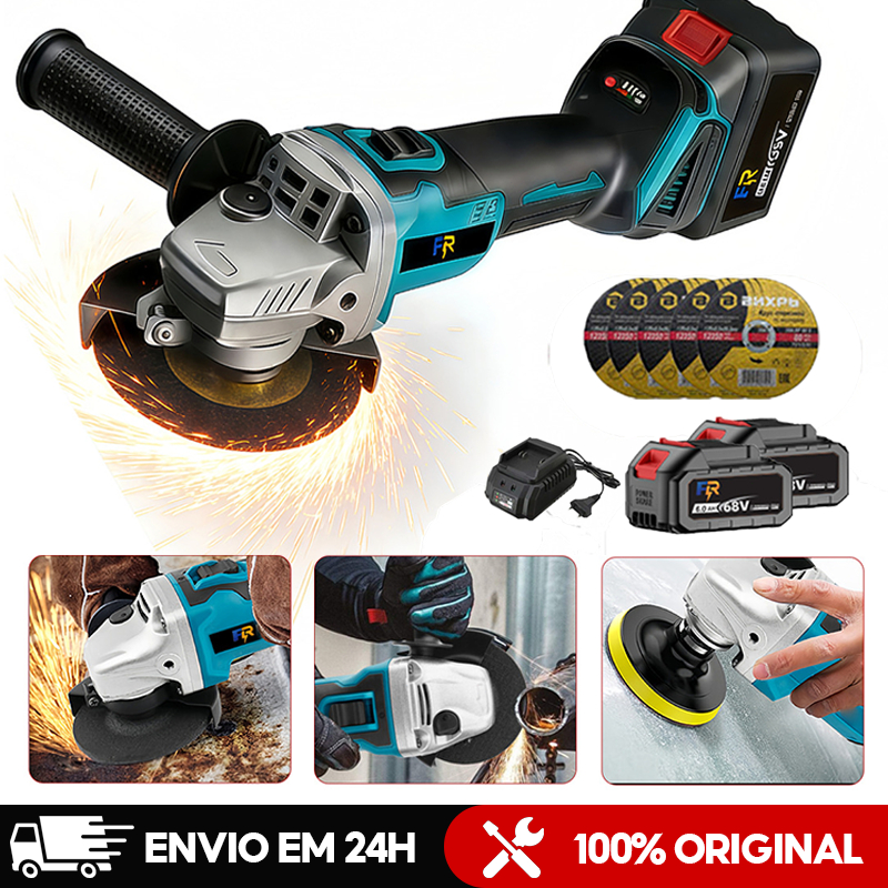 Esmerilhadeira lixadeira Politriz Sem Fio125mm(5 polegadas) Brushless 2 Baterias Lítio com 5 Discos em Oferta na Shopee
