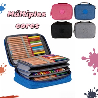 Estojo escolar box organizador grande com pompom e divisórias internas em Oferta na Shopee
