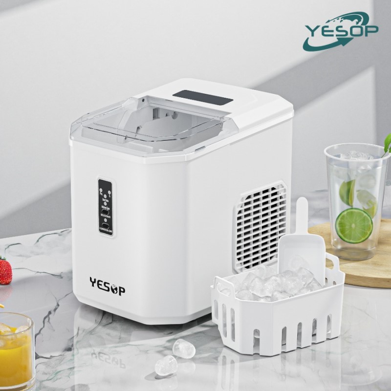 YESOP Máquina De Gelo 12kg/Dia 127V Automática Turbo Ice Portátil Branco para Casa Bar e Escritório