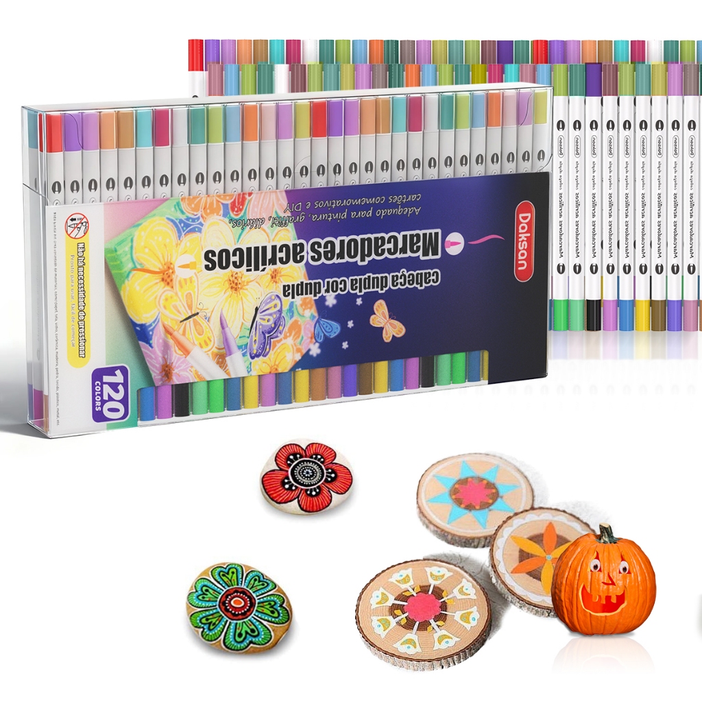 Kit Caneta Marcador Acrílico Ponta Dupla 120 Cores Ponta Flexível Prova da agua Permanente em Oferta na Shopee