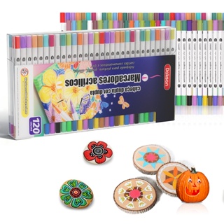 Kit Caneta Marcador Acrílico Ponta Dupla 120 Cores Ponta Flexível Prova da agua Permanente em Oferta na Shopee