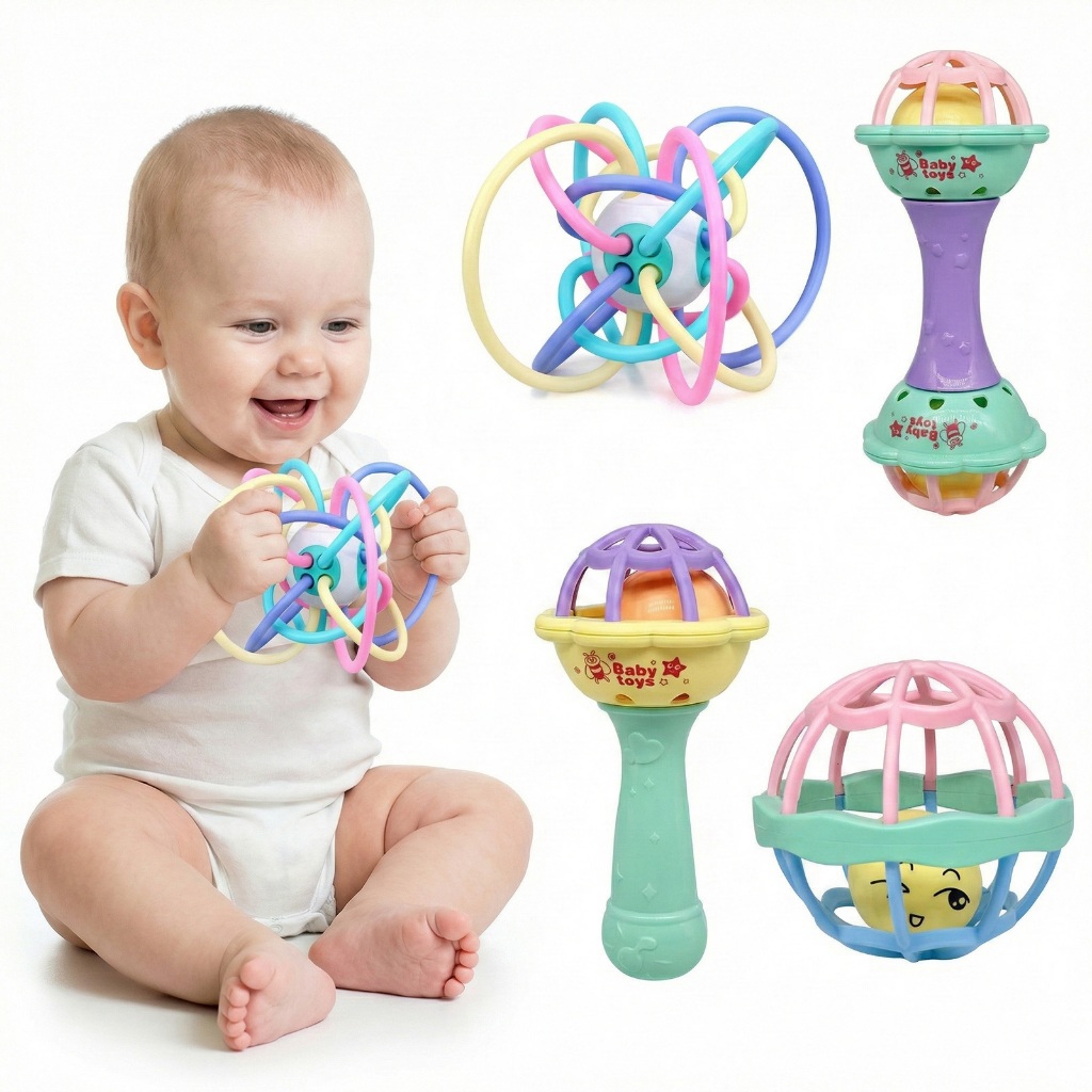 Manhattan Ball - Bola de Dentição, Guizo e Brinquedo Educativo Táctil para Bebê 0-3 Anos em Oferta na Shopee