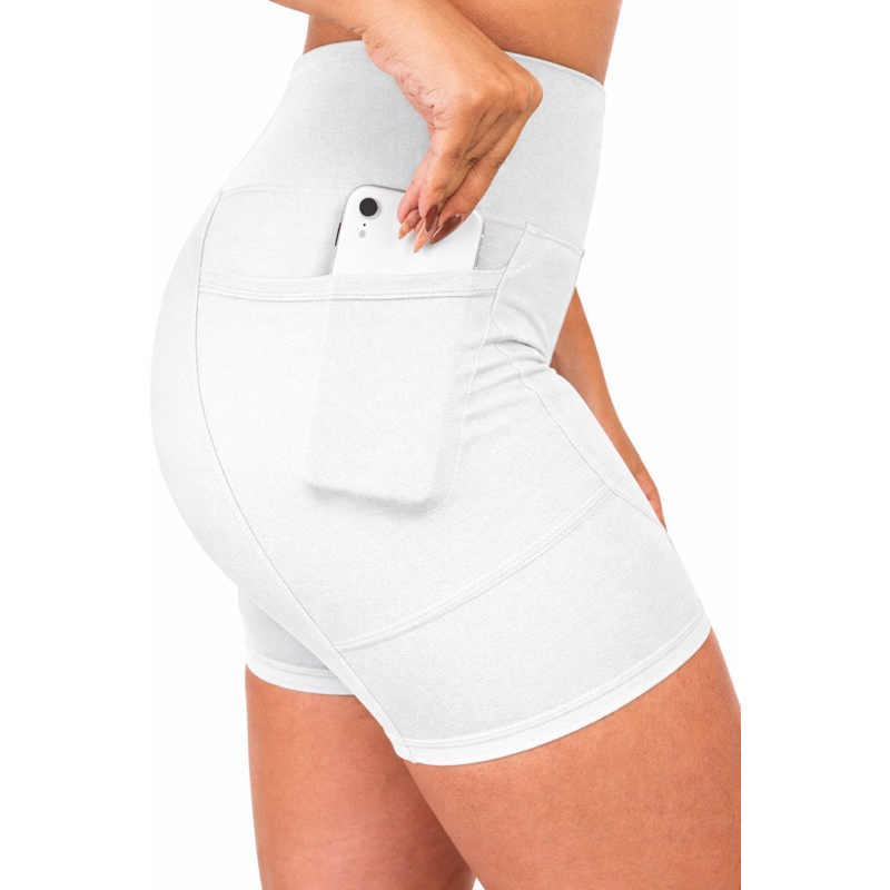 Short Legging Fitness Feminino com Bolso Cintura Alta Zero Transparência Academia Ciclismo Ginastica Atividade Ar Livre