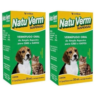 Kit C/ 2 Natu Verm Suspensão 20ml - Vermífugo Liquido Para Pet Cães e Gatos