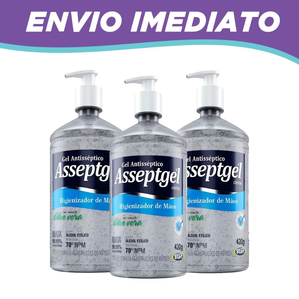 Kit 3 Álcool Em Gel 70° higienizador Asseptgel 420g