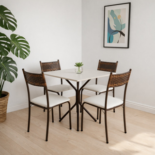 Conjunto Jogo Mesa Cozinha 4 Cadeiras Jantar Para Apartamento Pequeno Tubular Junco Fibra Sintética em Oferta na Shopee