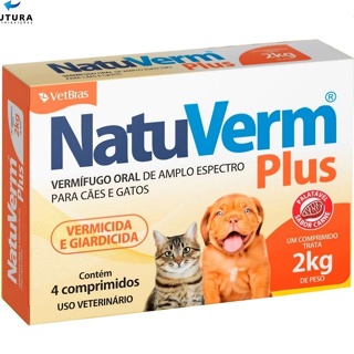 Vermifugo Natu verm Plus Sabor Carne Para Cães e Gatos Até 2kg Caixas C/4 Comprimidos
