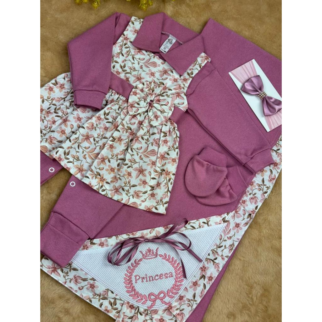 Saída de Maternidade Feminina Rosa Seco Floral Kit com 5 Peças em Oferta na Shopee