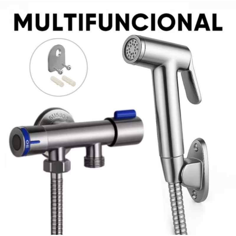 Ducha Higiênica Com Registro Com Dupla Saída De Água Inox Bidê Chuveirinho