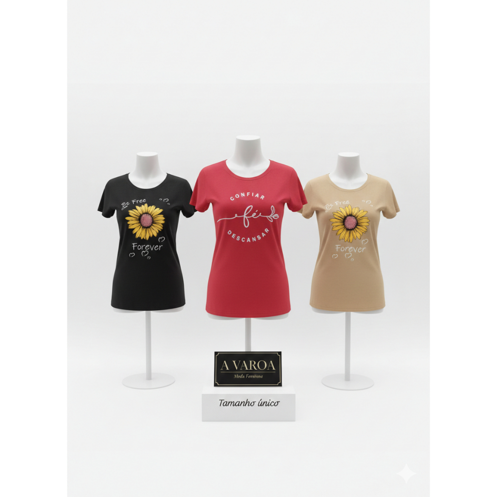 T-shirt  Feminina Premium – 100% Algodão Gola Redonda