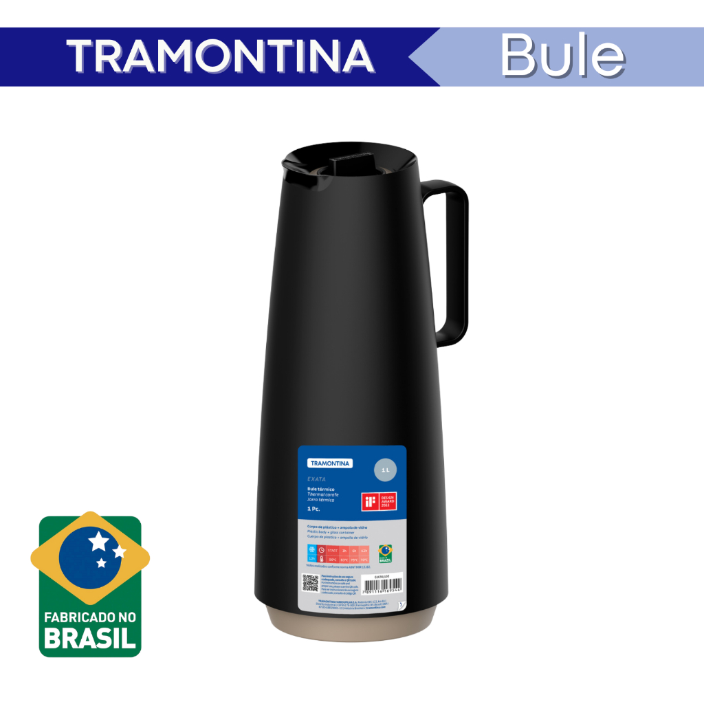 ☕ Bule Térmico Tramontina Exata 1L com Ampola de Vidro | Preto