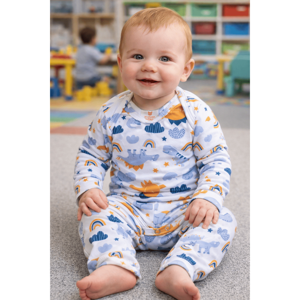 Conjunto Térmico Bebê Pagão Longo Dinossauro Azul