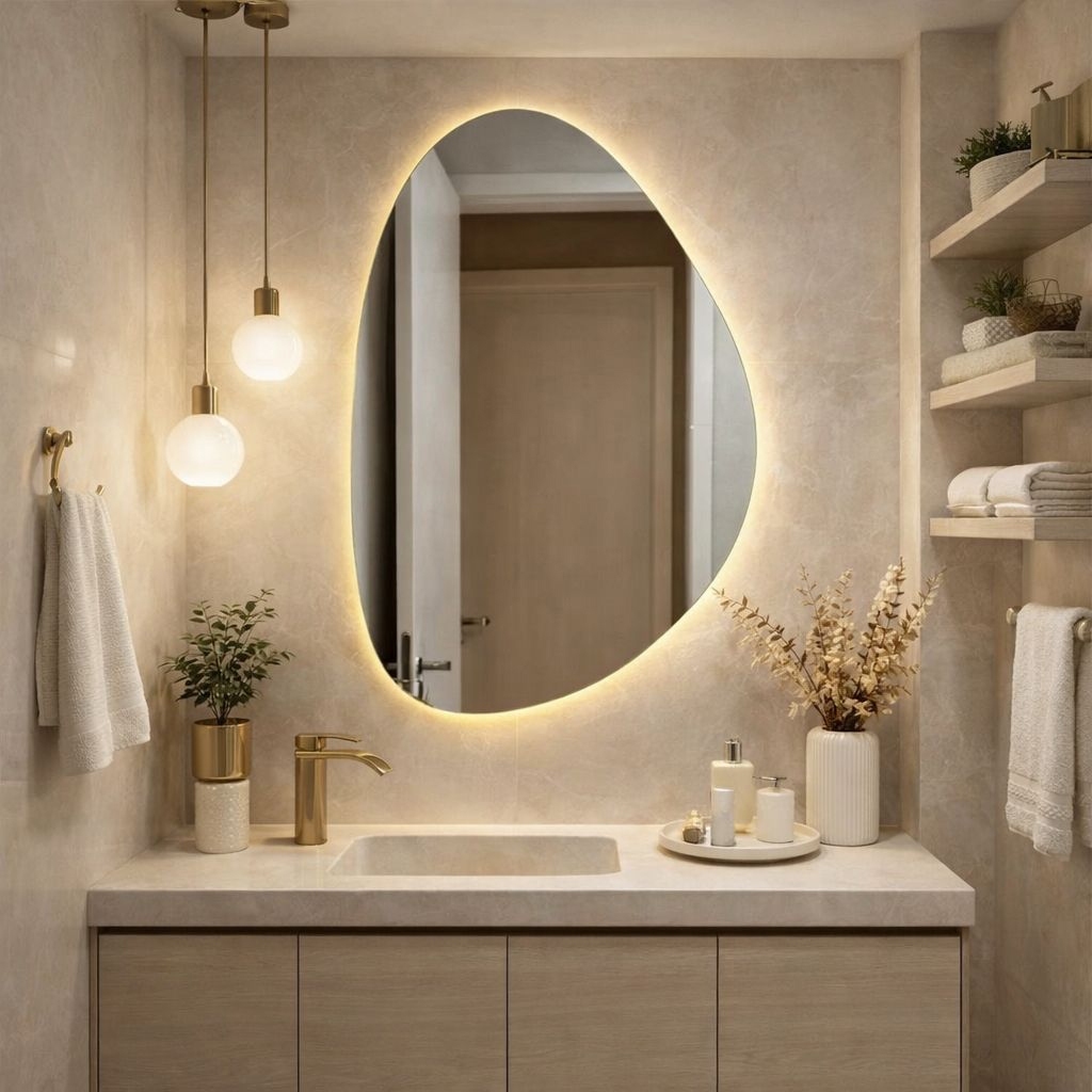 Espelho Orgânico 80x50 cm com Iluminação LED – Sala Quarto e Banheiro em Oferta na Shopee