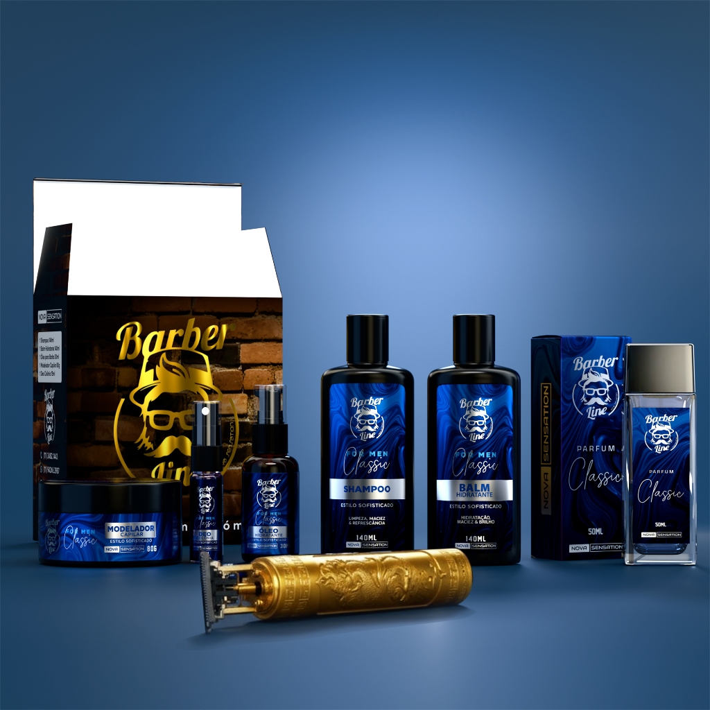 Kit Barba Balm Óleo Perfume Shampoo Modelador Capilar Maquina De Barbear