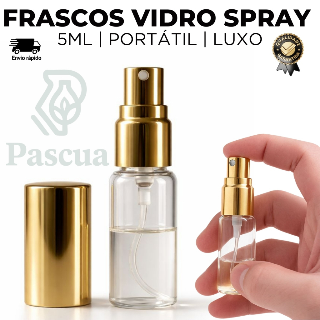 Kit Com 50/100 Frascos De Vidro 5 ML Válvula Spray Acabamento Ouro Boca 13 mm Para Perfumes Colonia em Oferta na Shopee