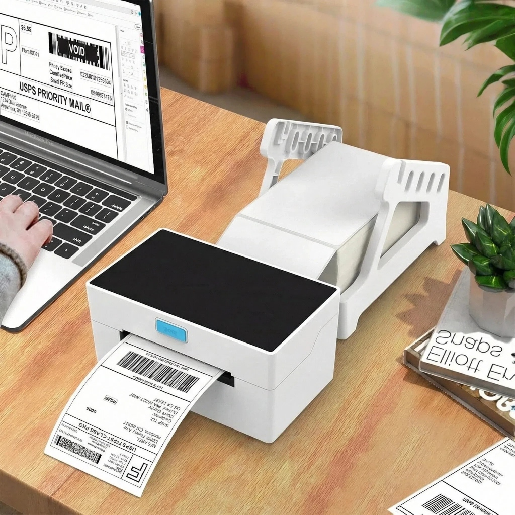 Impressora De Etiqueta Termica com suporte Portatil  Branco Sem Ribbon 110mm Usb impressão rápida Alta definição em Oferta na Shopee