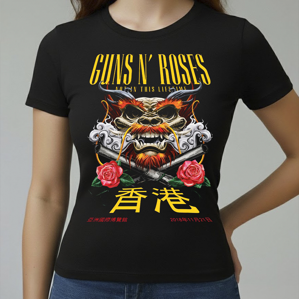 Camiseta Baby Look Feminina Algodão Conforto Qualidade Estampada Guns N' Roses Japão Camiseta Baby Look Feminina Estampa