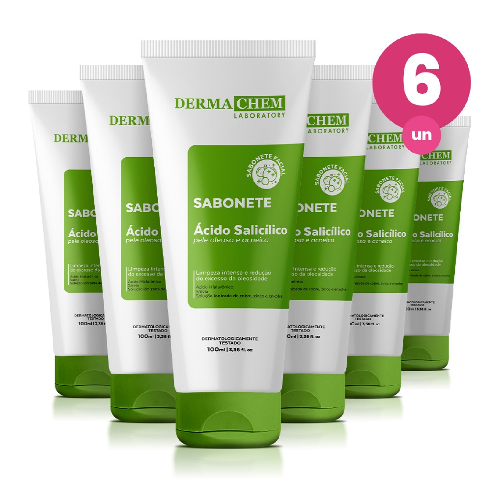 Kit 6 Sabonete Ácido Salicílico Pele Oleosa 100ml Dermachem