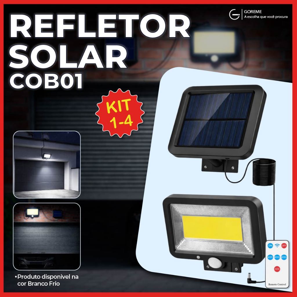 Refletor Solar com Sensor de Presença Automático de Parede 1 LED Resistente à Ch