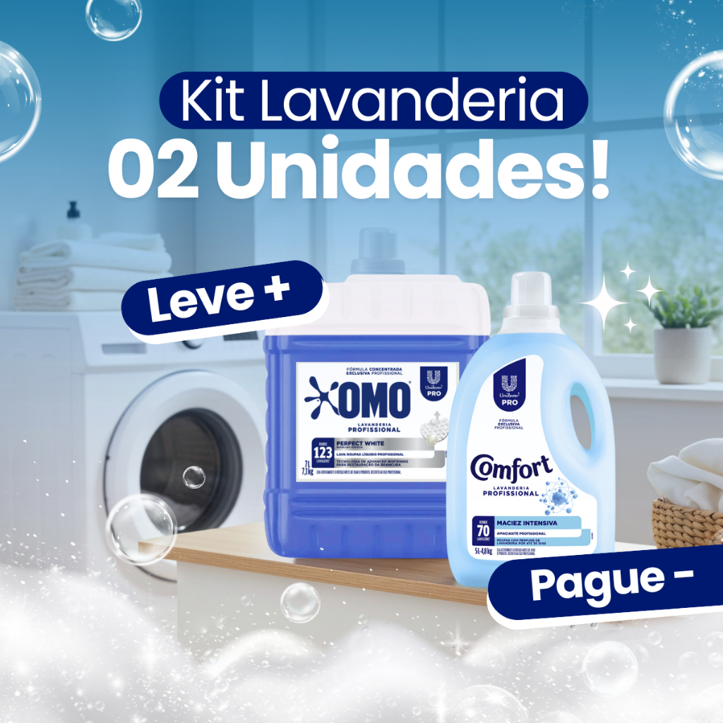 Kit Lava Roupas Lavanderia Perfect White 7L Omo + Amaciante 5L Comfort